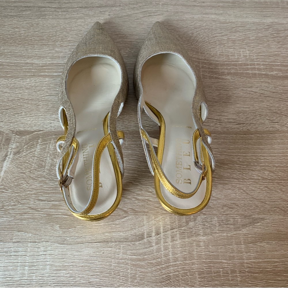 Vintage Pointed Toe Slingback Pump Gold Heels Special Occasion Something Bleu - Picture 9 of 15
